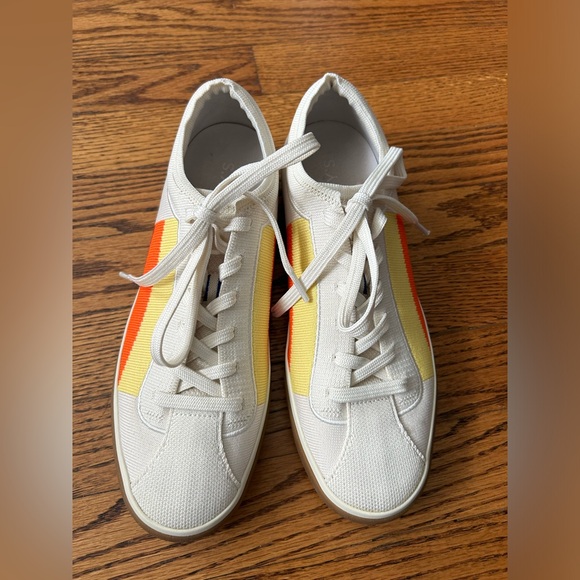 Rothy's The Lace Up Sneaker Rare Yellow Retro Stripe Women's Size 9 - Picture 4 of 5